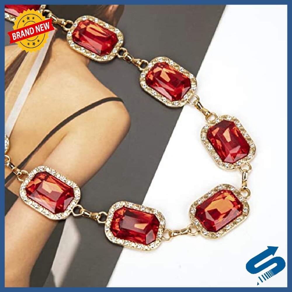 Green Glass Diamond Chain Belt - Western Style Dress Accessory 46.5in - Picture 7 of 8